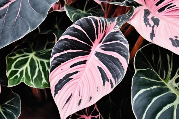 Types of Alocasia Plants - Black velvet Variegated Pink